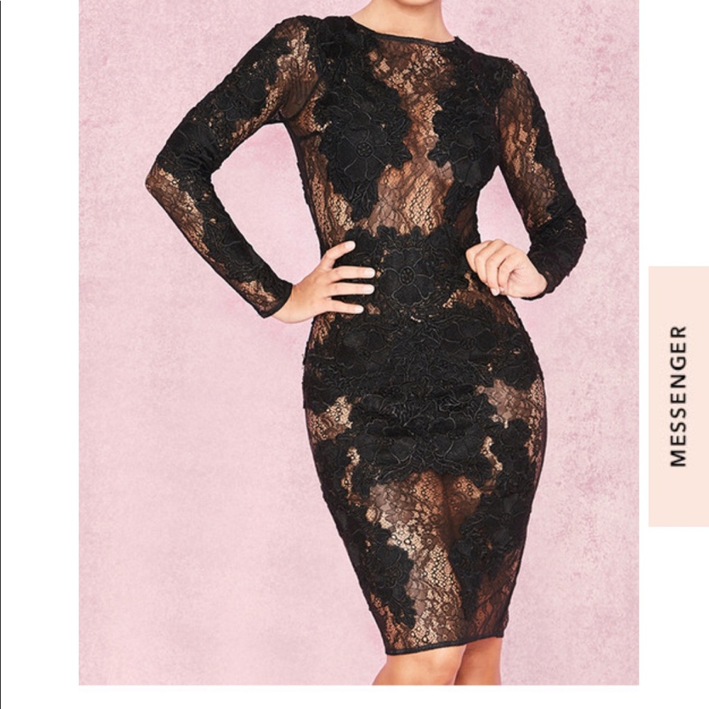 House of CB London Black Lace Sheer Dress Sz M